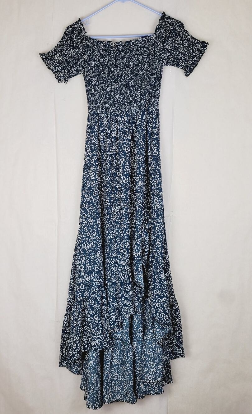 Blue Rain green floral smocked ruffled hi lo hem maxi dress Size Med Cottagecore